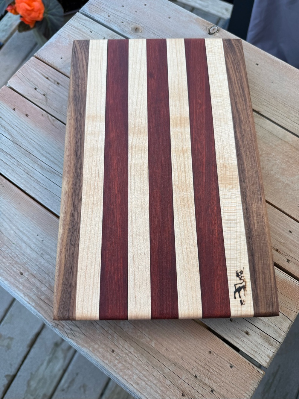 Hand Crafted Red and Natural Striped Wooden Cutting Board